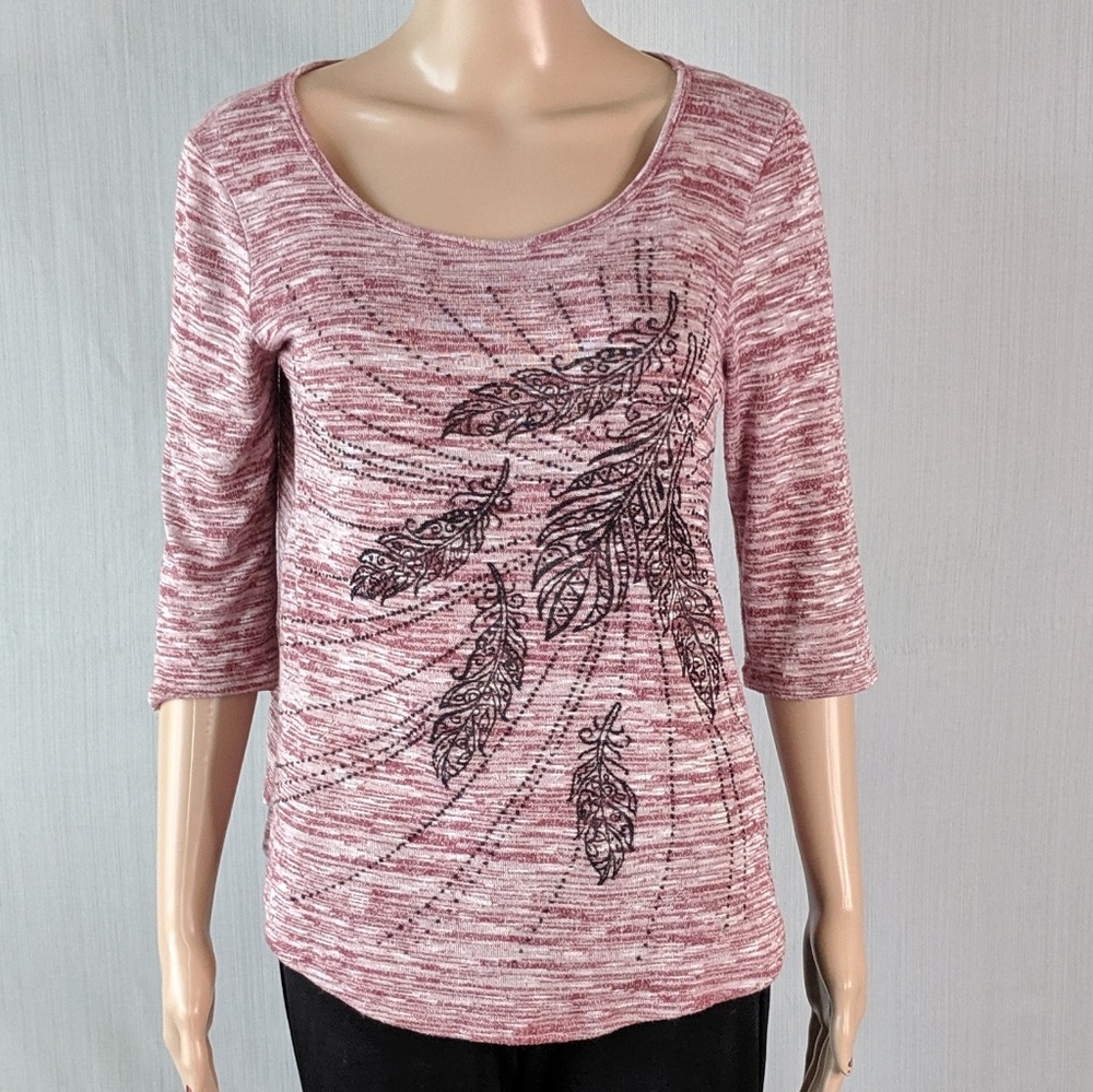 Rue juju feather embellished pink top